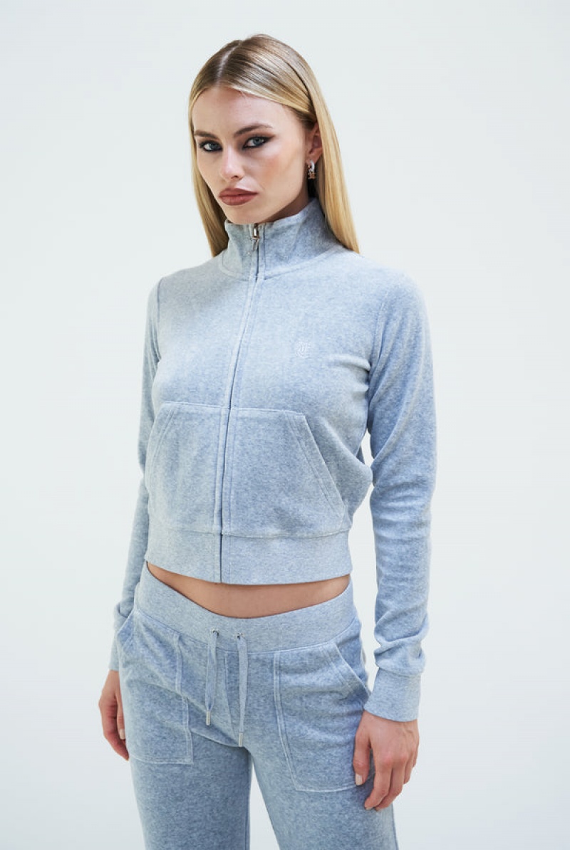 Silver Marl Juicy Couture Classic Velour Track Top | JC-SN652049