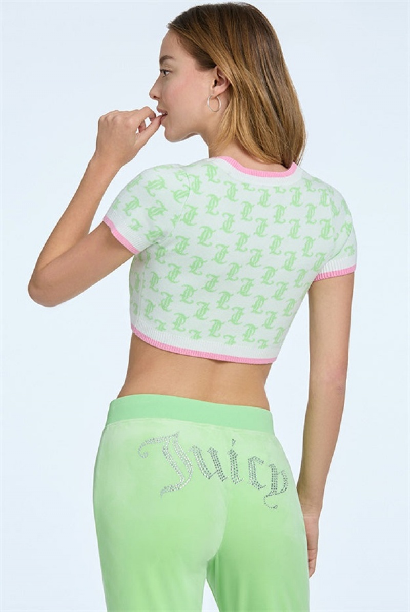 Sour Apple Juicy Couture Monogram Cropped Knit Top | JC-SN651515