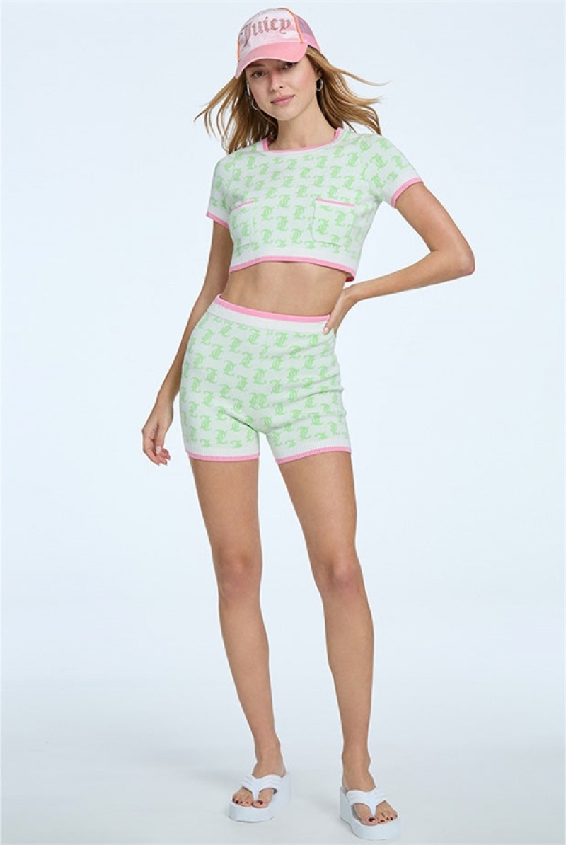 Sour Apple Juicy Couture Monogram Cropped Knit Top | JC-SN651515