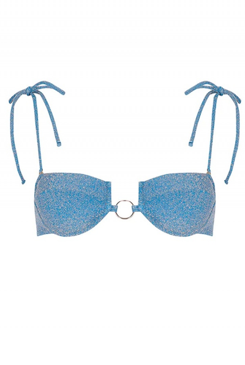 Steel Blue Shiny Juicy Couture Capittana Kenya Bikini Top | JC-SN651835