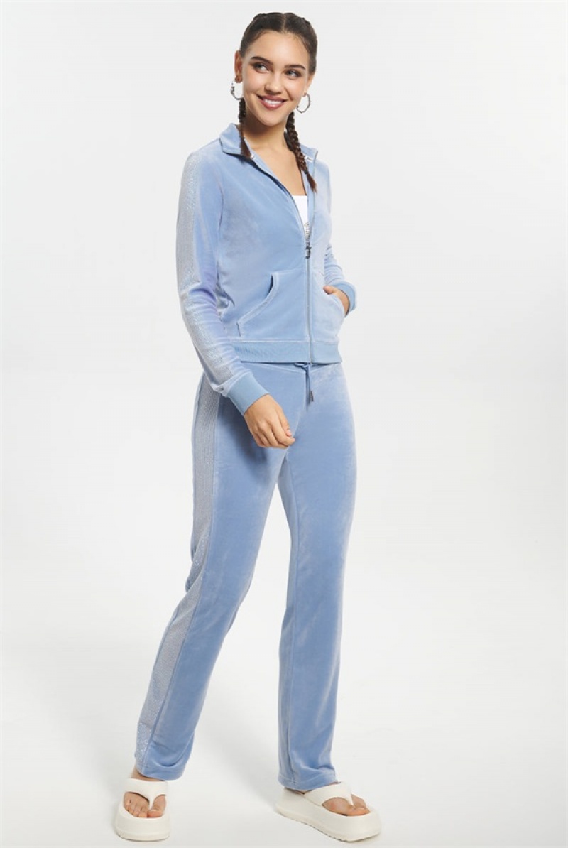 Sterling Blue Juicy Couture Ombre Bling Cropped Velour Track Jacket | JC-SN651588