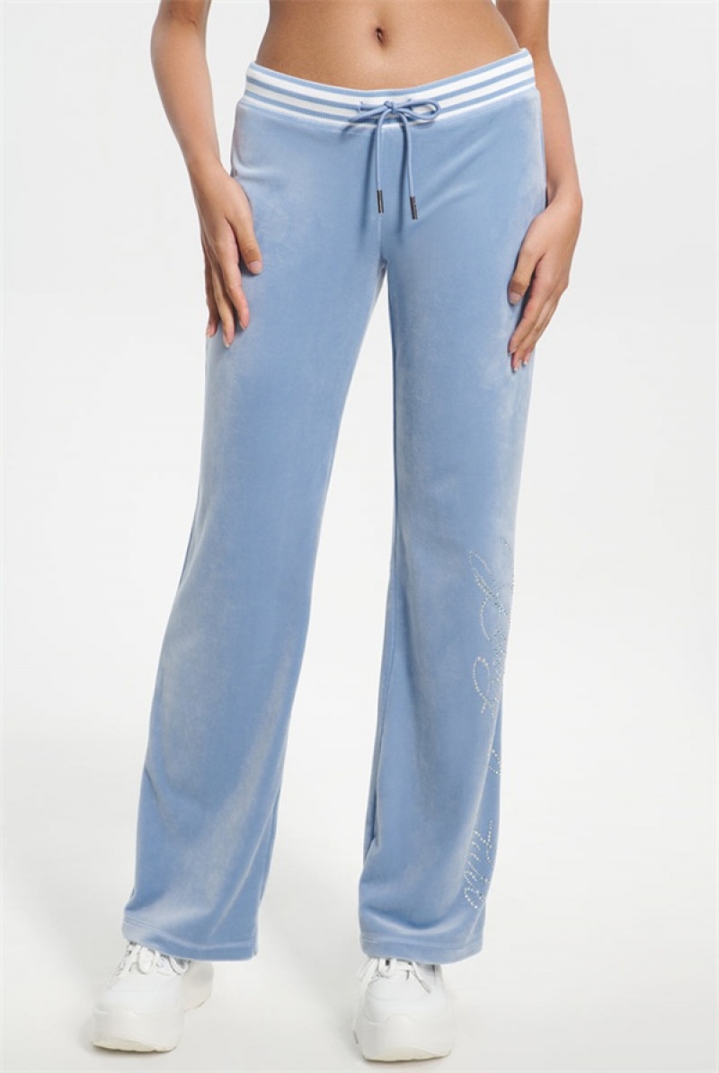 Sterling Blue Juicy Couture Script Bling Velour Track Pants | JC-SN651606