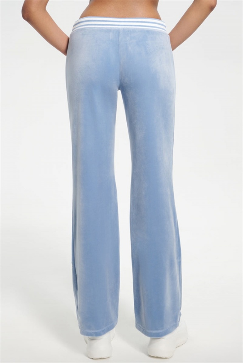 Sterling Blue Juicy Couture Script Bling Velour Track Pants | JC-SN651606