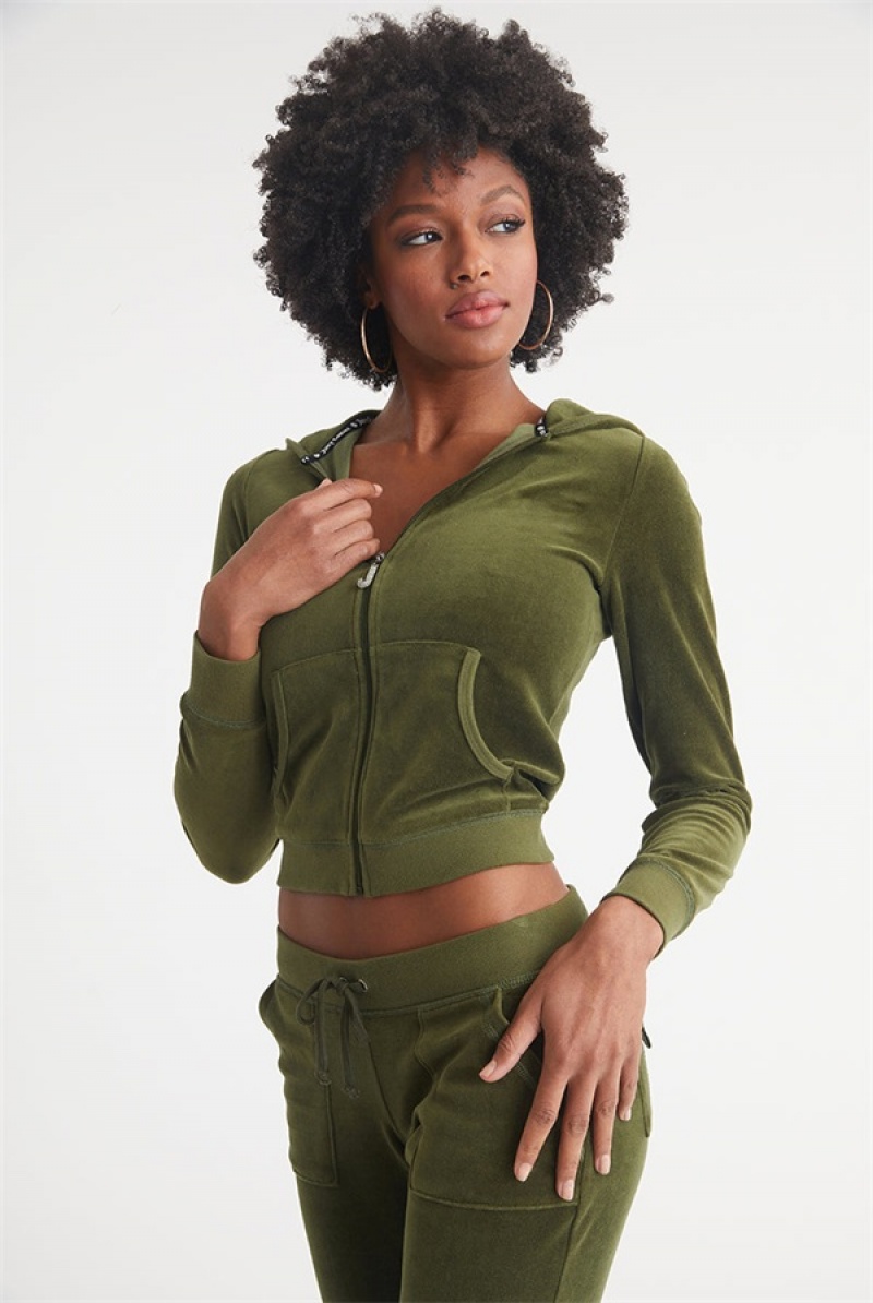 Super Greens Juicy Couture Icons Classic Cotton Velour Hoodie | JC-SN651535