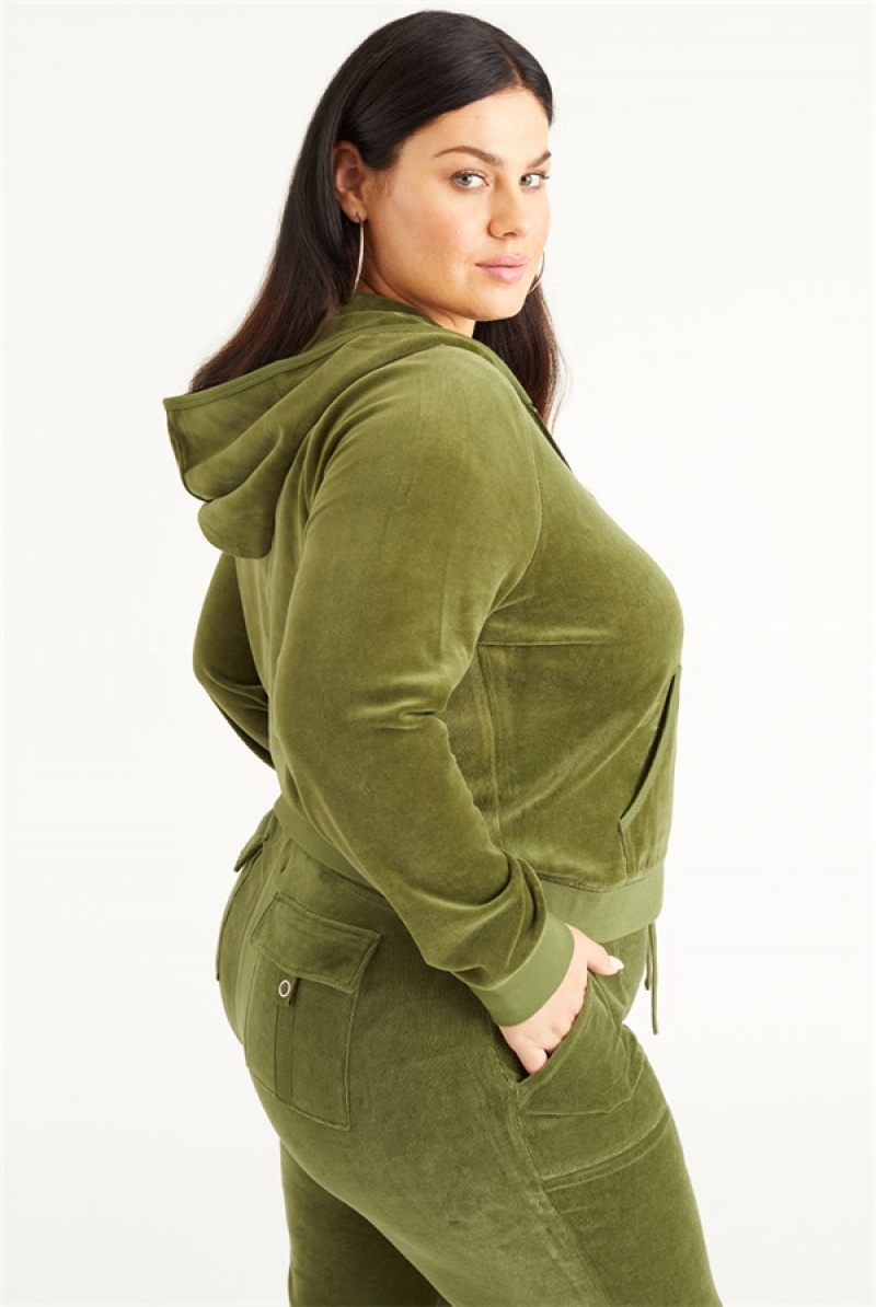 Super Greens Juicy Couture Plus-size Icons Classic Cotton Velour Hoodie | JC-SN651537