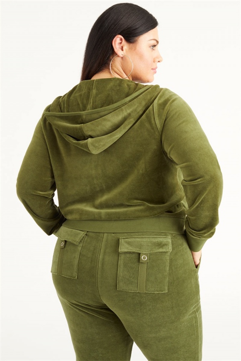 Super Greens Juicy Couture Plus-size Icons Classic Cotton Velour Hoodie | JC-SN651537