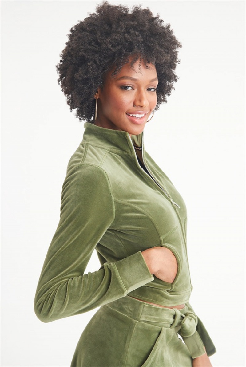 Super Greens Juicy Couture Velour Moto Jacket | JC-SN651533