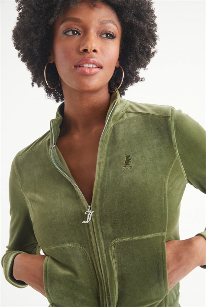 Super Greens Juicy Couture Velour Moto Jacket | JC-SN651533