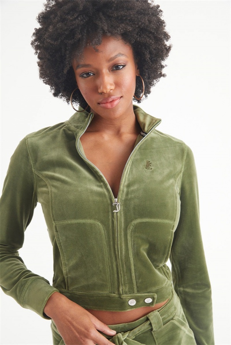 Super Greens Juicy Couture Velour Moto Jacket | JC-SN651533