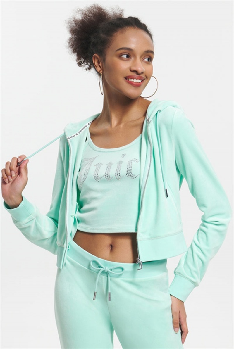 Tint Of Mint Juicy Couture Og Big Bling Velour Hoodie | JC-SN651577