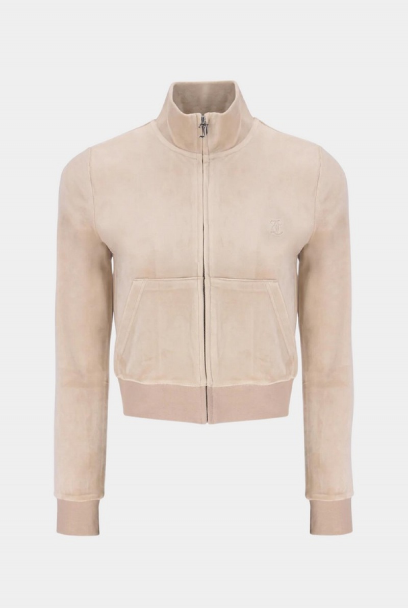 Warm Taupe Juicy Couture Classic Velour Track Top | JC-SN652042