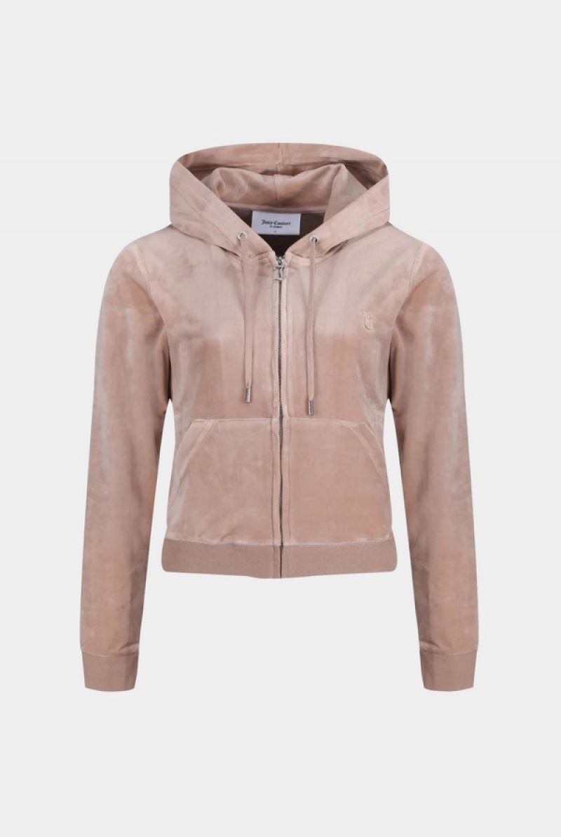 Warm Taupe Juicy Couture Classic Velour Robertson Hoodie | JC-SN652114