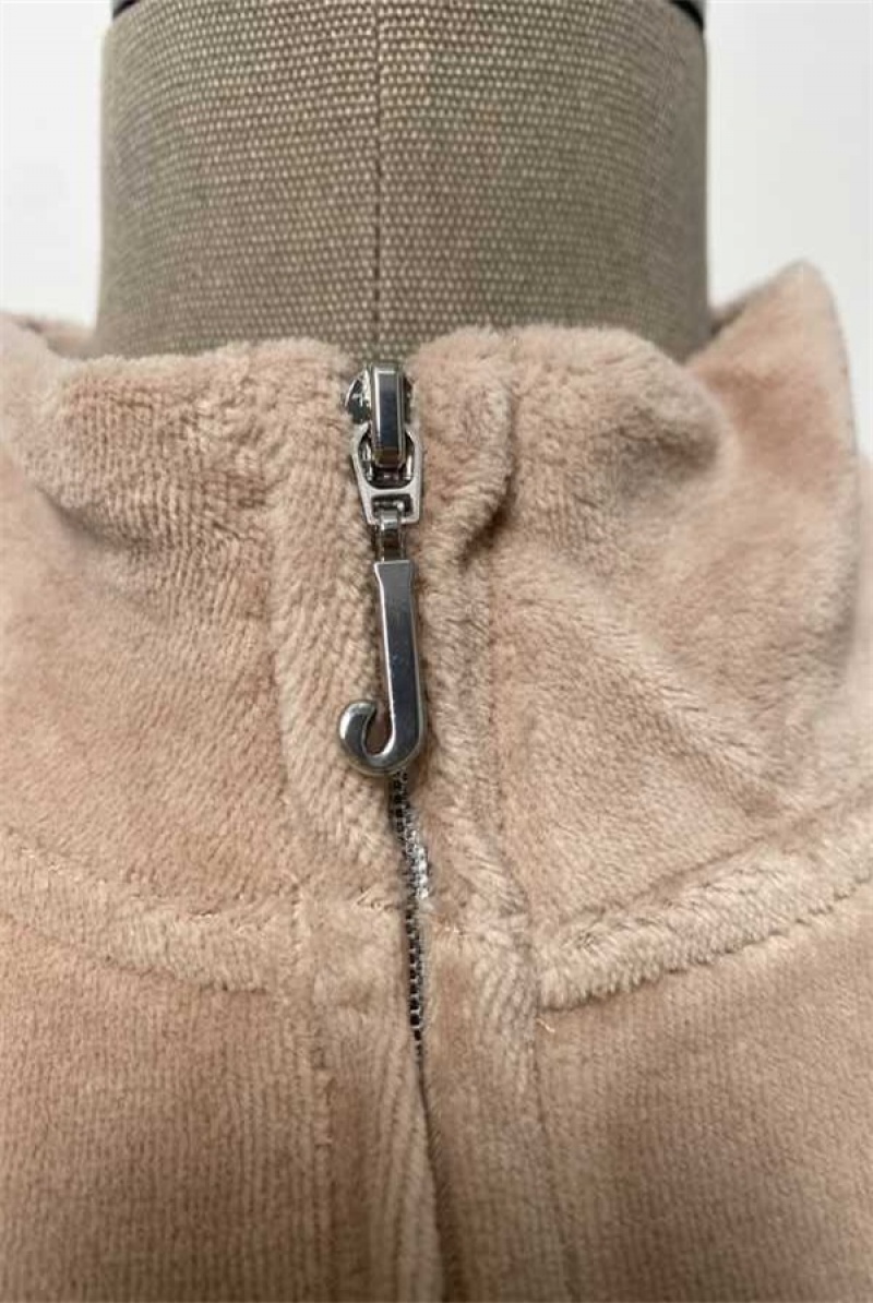 Warm Taupe Juicy Couture Mockneck Velour Track Jacket—rejuiced | JC-SN651648