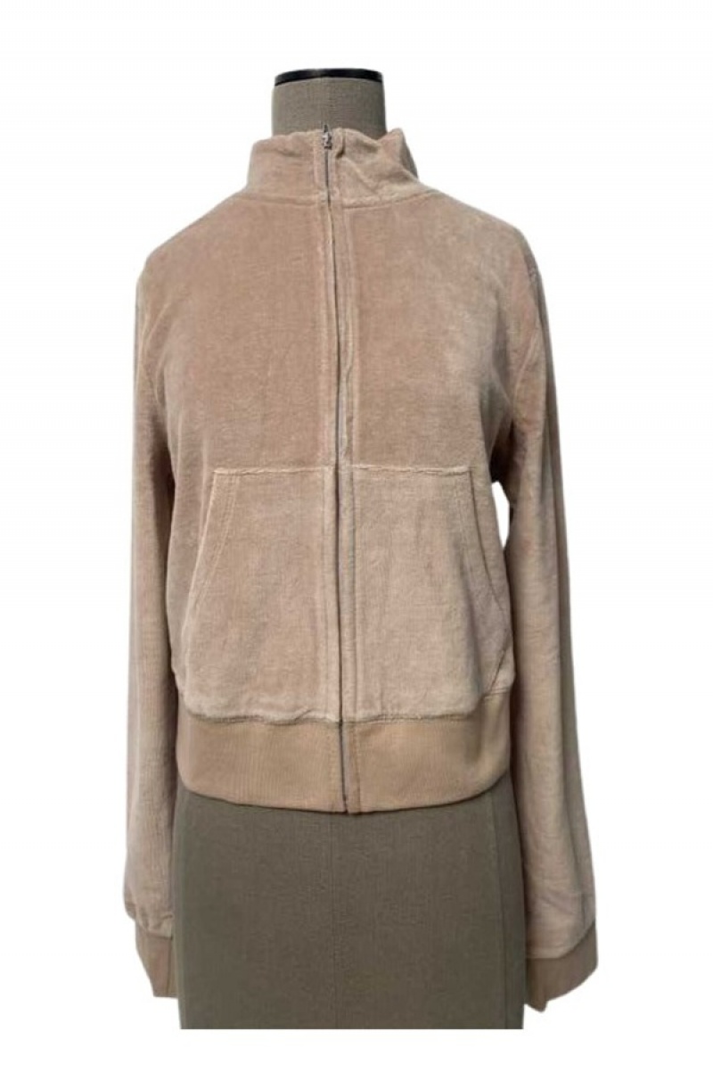 Warm Taupe Juicy Couture Mockneck Velour Track Jacket—rejuiced | JC-SN651648