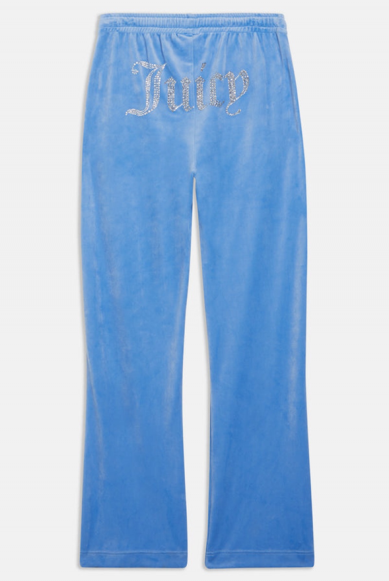 Washed Blue Juicy Couture Velour Diamante Tracksuit Bottom | JC-SN652151