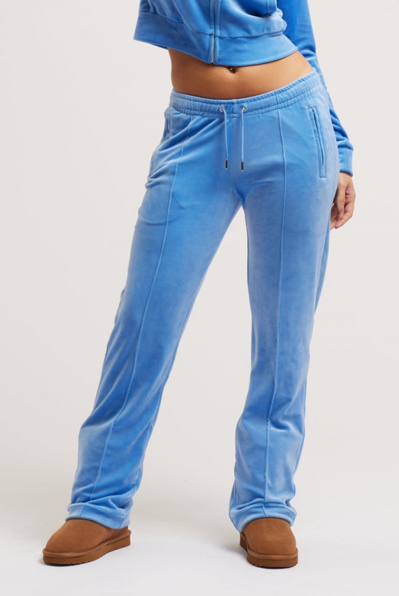 Washed Blue Juicy Couture Velour Diamante Tracksuit Bottom | JC-SN652151