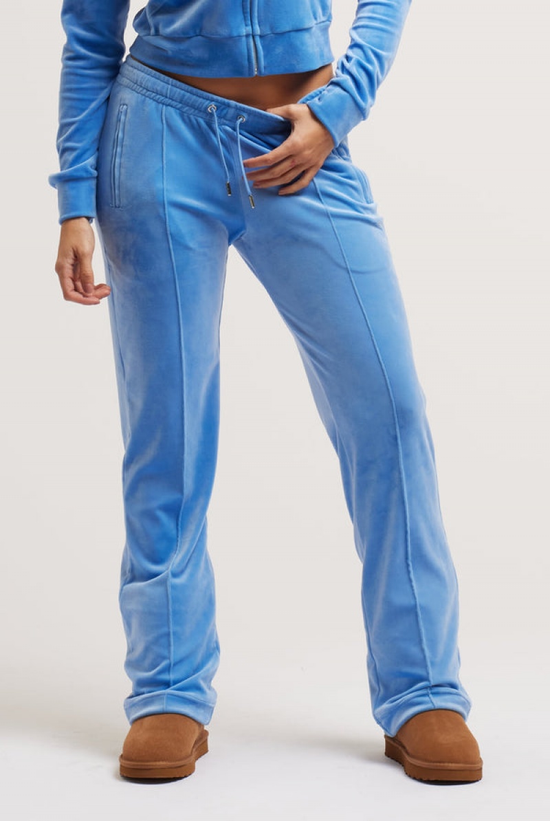 Washed Blue Juicy Couture Velour Diamante Tracksuit Bottom | JC-SN652151