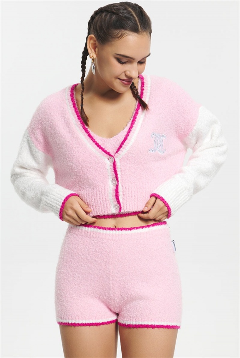 Whisper Pink Juicy Couture Varsity Knit Cardigan | JC-SN651629