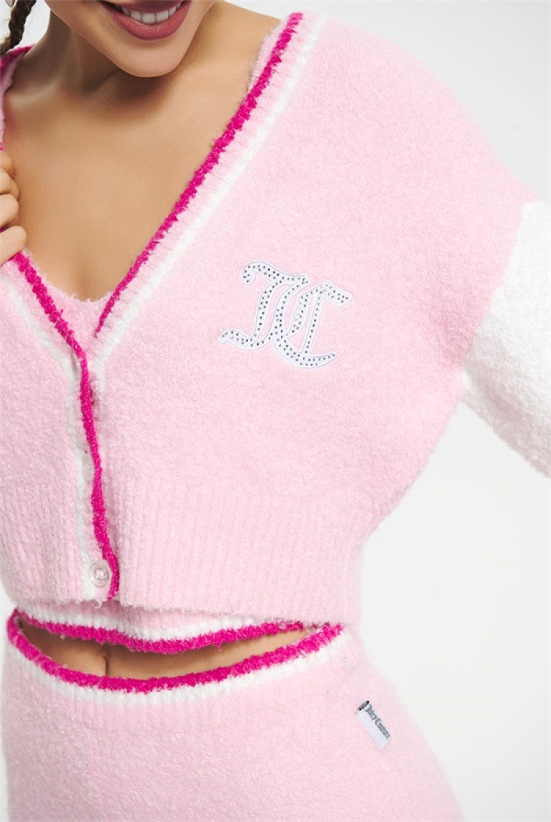 Whisper Pink Juicy Couture Varsity Knit Cardigan | JC-SN651629