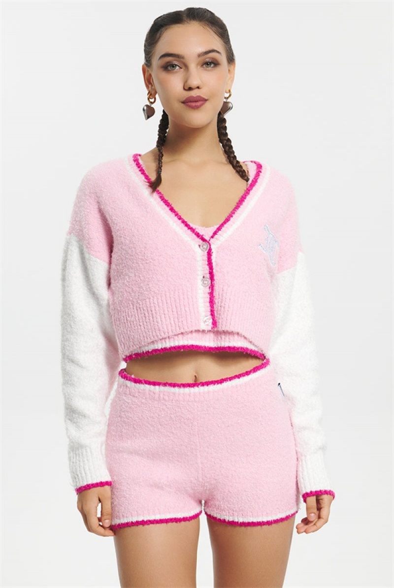 Whisper Pink Juicy Couture Varsity Knit Cardigan | JC-SN651629