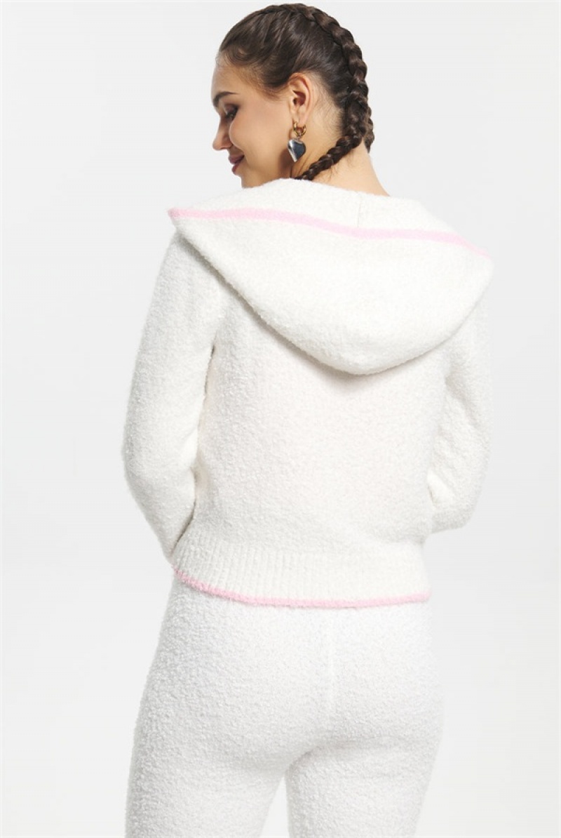 White Juicy Couture Boucle Sweater Hoodie | JC-SN651578