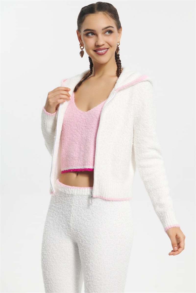 White Juicy Couture Boucle Sweater Hoodie | JC-SN651578