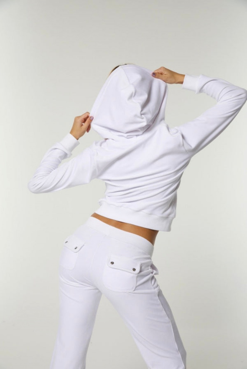 White Juicy Couture Classic Velour Robertson Hoodie | JC-SN652068