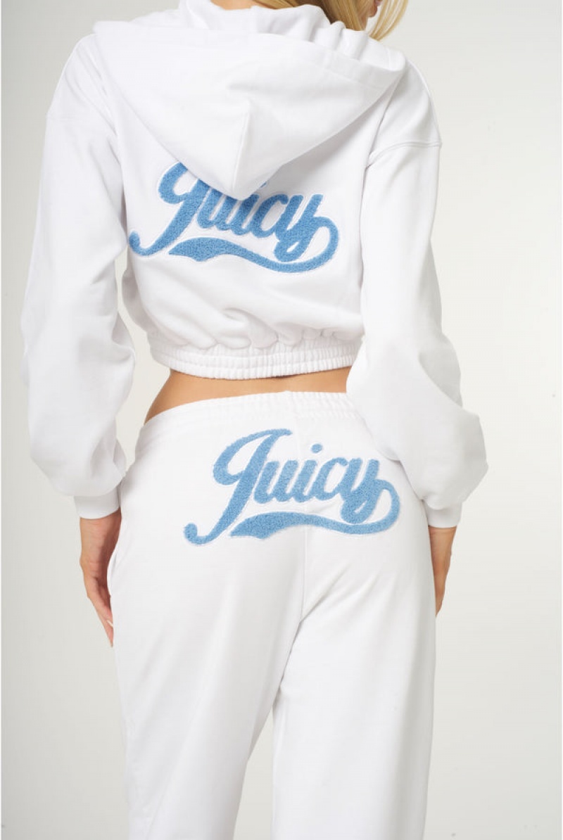 White Juicy Couture Cropped Loose Fit Retro Logo Hoodie | JC-SN651950