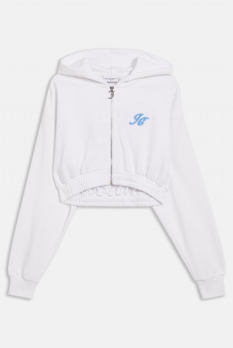 White Juicy Couture Cropped Loose Fit Retro Logo Hoodie | JC-SN651950