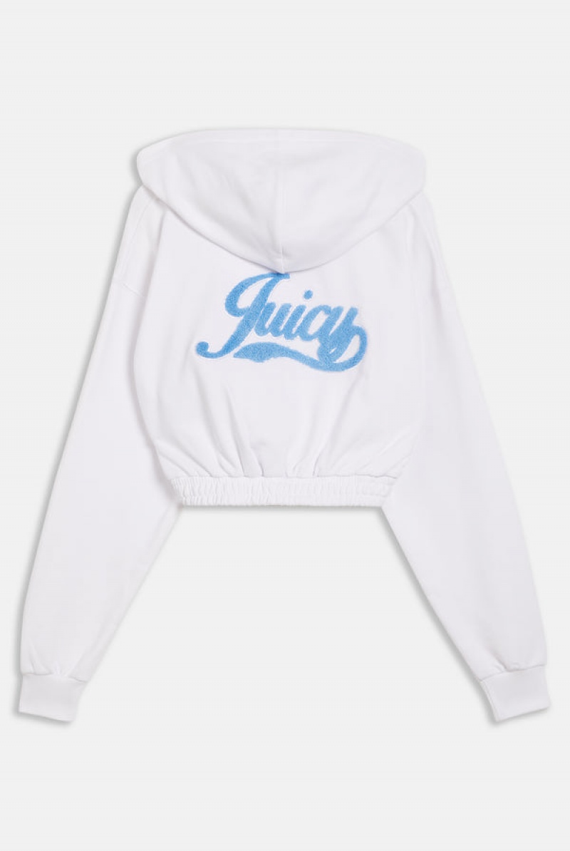 White Juicy Couture Cropped Loose Fit Retro Logo Hoodie | JC-SN651950