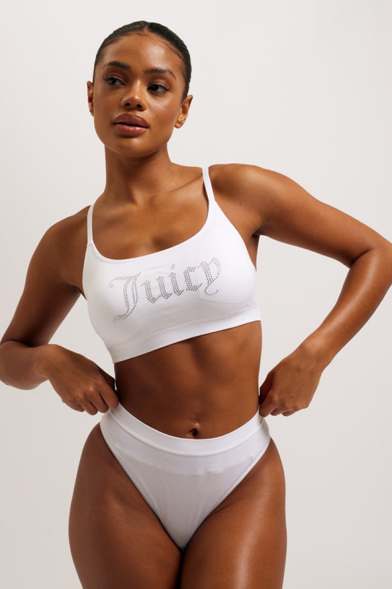 White Juicy Couture Diamante High Leg Brief And Bralette Set | JC-SN652253