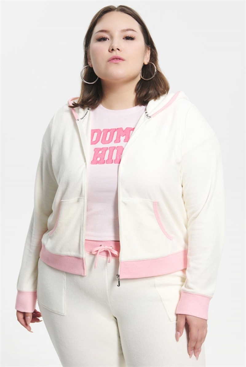 White Juicy Couture Plus-size Sweetheart Cotton Velour Hoodie | JC-SN651579