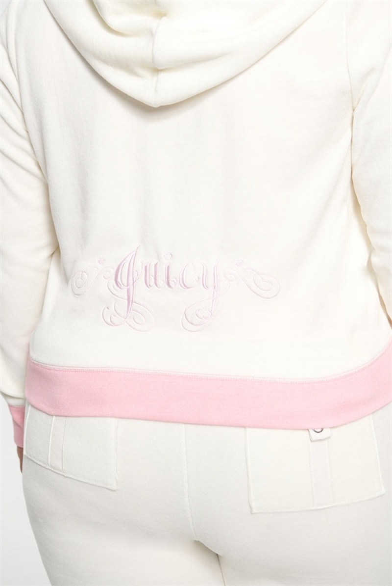 White Juicy Couture Plus-size Sweetheart Cotton Velour Hoodie | JC-SN651579