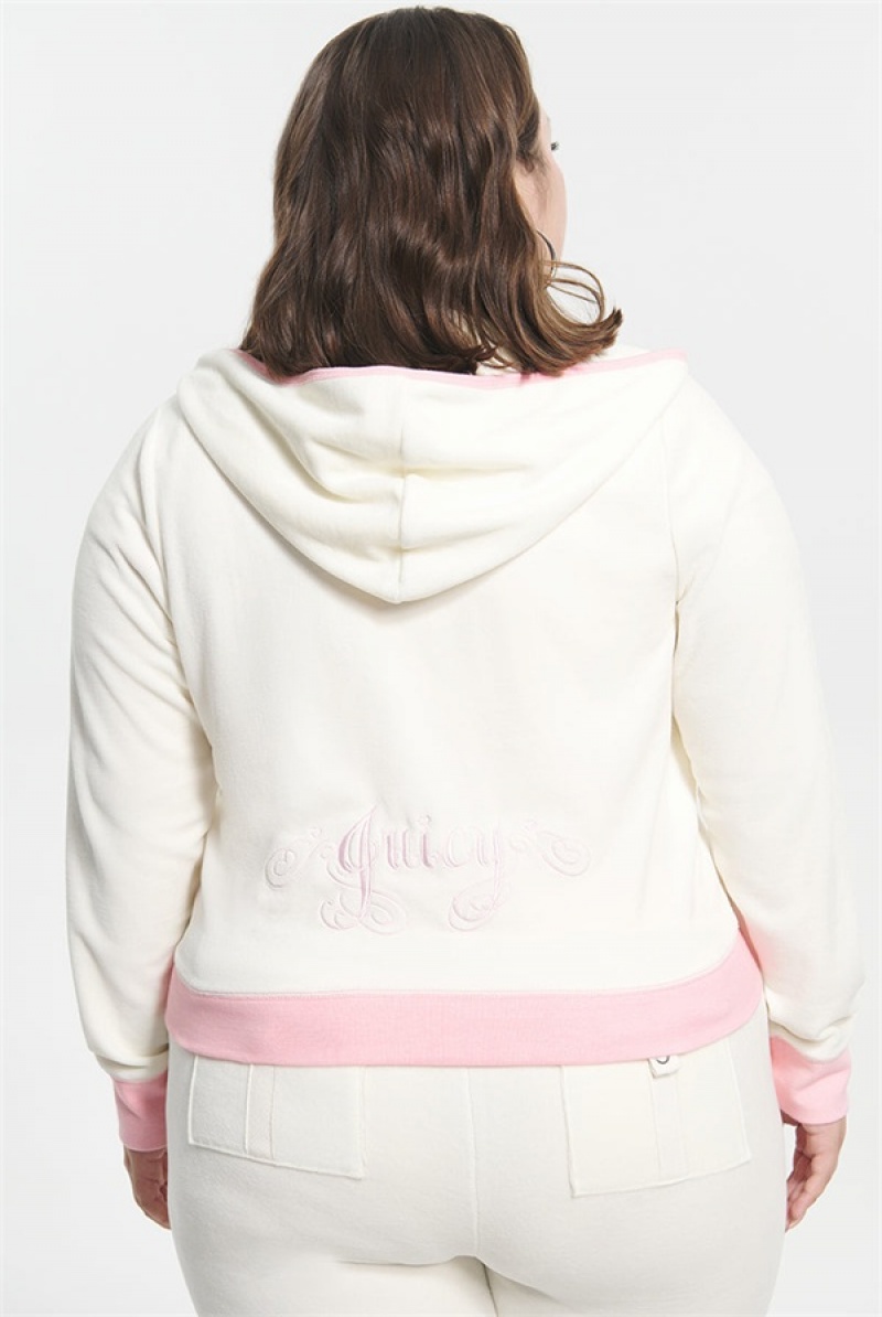 White Juicy Couture Plus-size Sweetheart Cotton Velour Hoodie | JC-SN651579