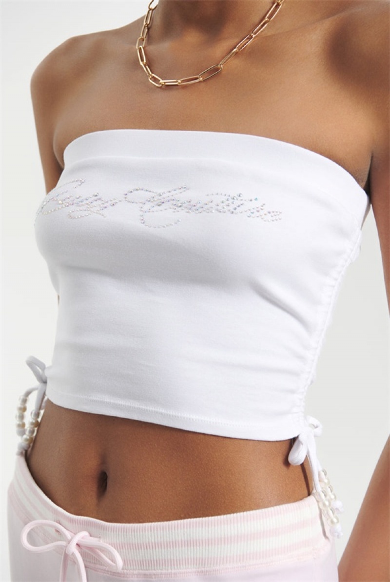 White Juicy Couture Script Bling Tube Top | JC-SN651643