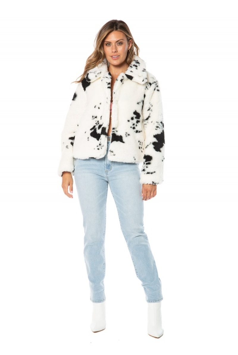 White Juicy Couture Spotted Faux Sherpa Jacket | JC-SN651681