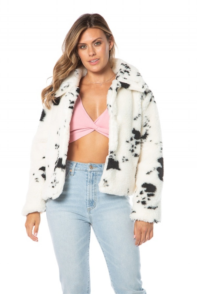 White Juicy Couture Spotted Faux Sherpa Jacket | JC-SN651681