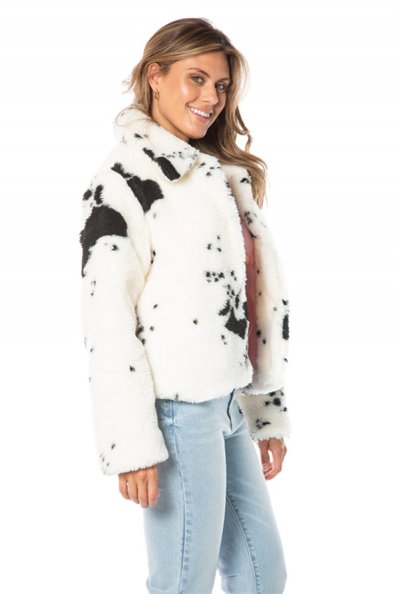 White Juicy Couture Spotted Faux Sherpa Jacket | JC-SN651681