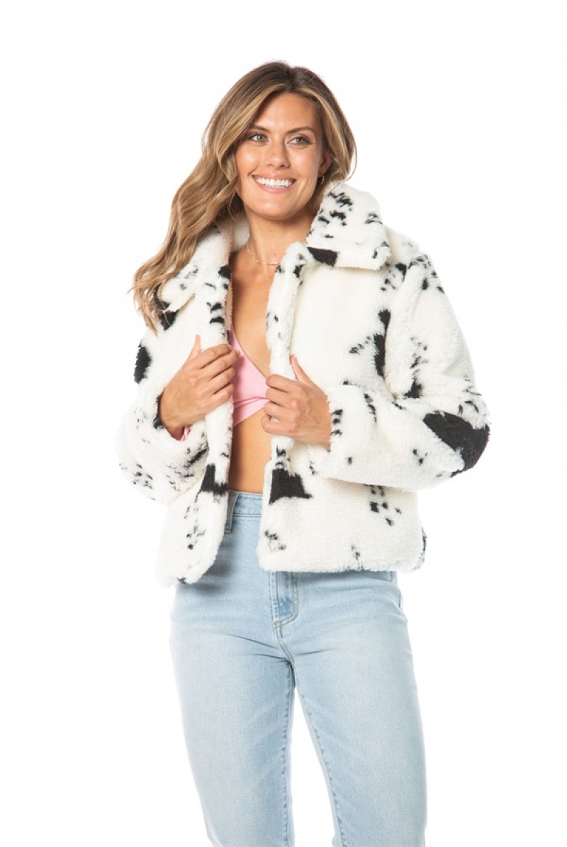 White Juicy Couture Spotted Faux Sherpa Jacket | JC-SN651681