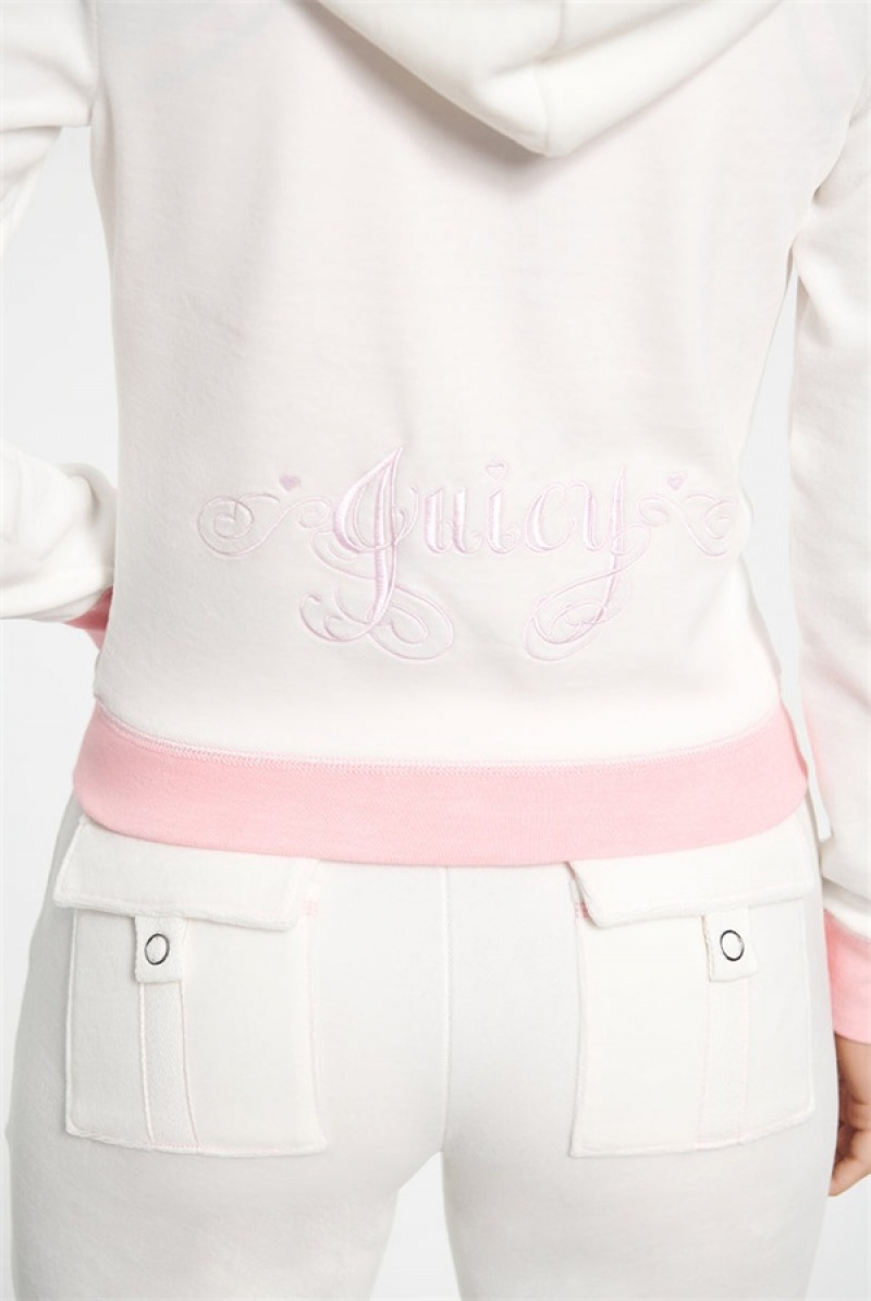 White Juicy Couture Sweetheart Cotton Velour Hoodie | JC-SN651580