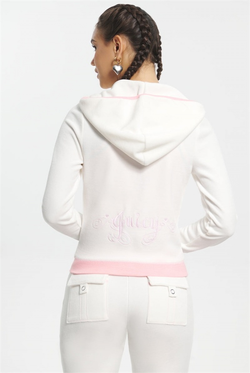 White Juicy Couture Sweetheart Cotton Velour Hoodie | JC-SN651580